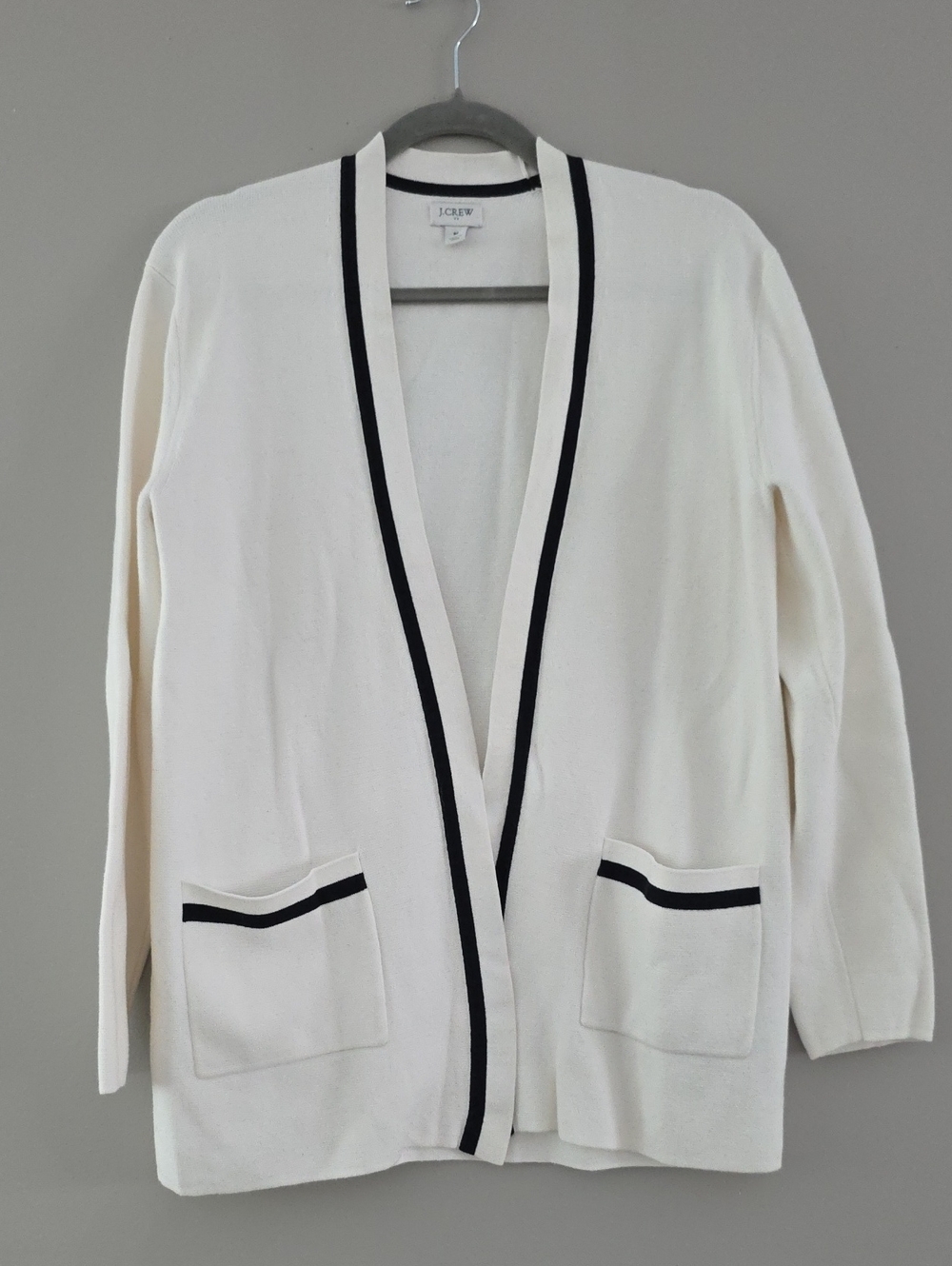 J. Crew Cream Open Cardigan with Black Trim